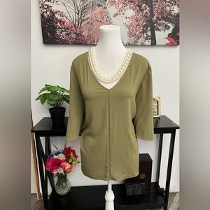 CHICO’S Women’s  Top Blouse V Neck 3/4 Sleeve Size 2 (L)Asymmetrical pullover